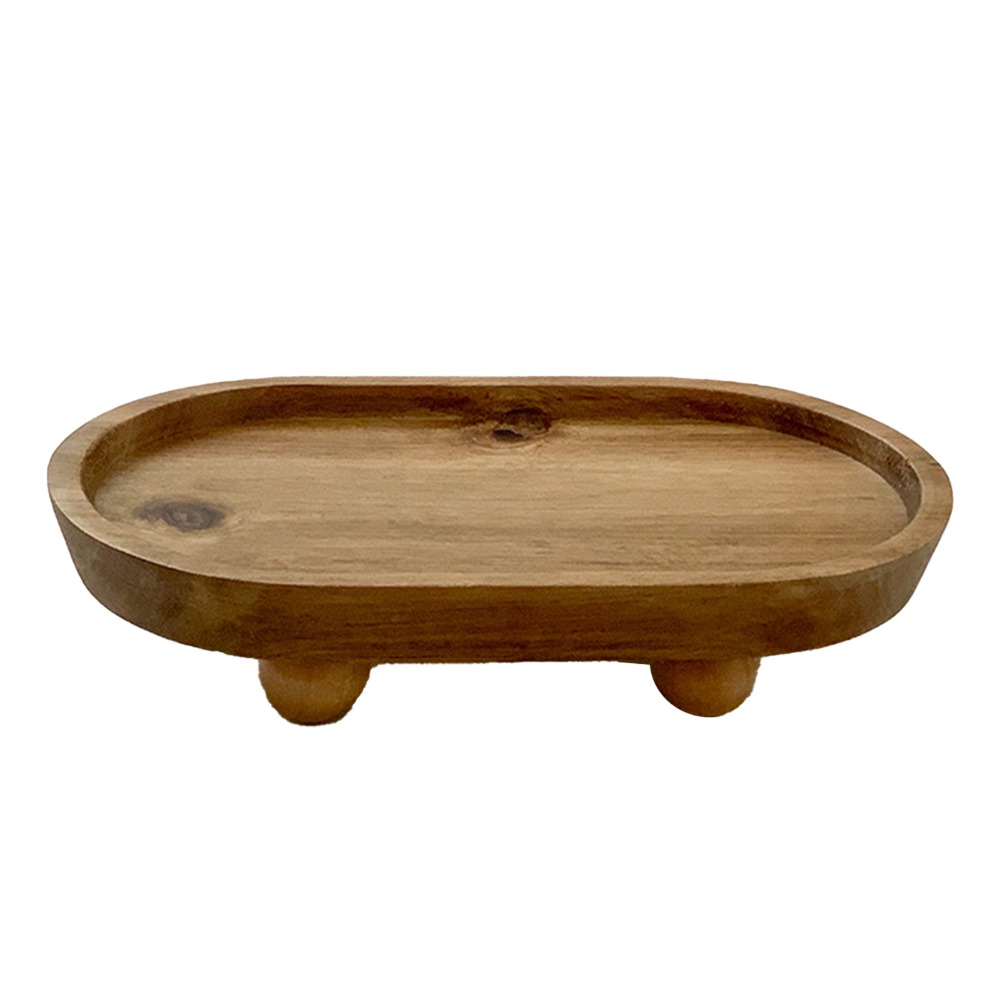 Display Risers Set - Wooden Oval Elevated Display Tray 1.77in