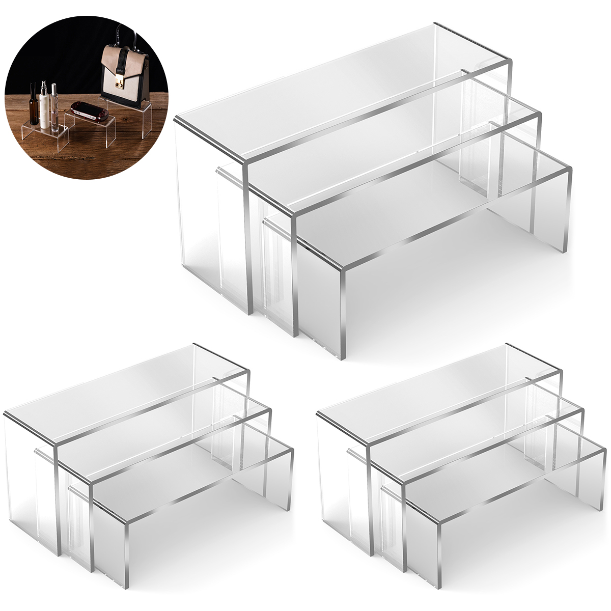 3/6/9Pcs Acrylic Display Stand - Display Risers Set ulasan dan harga